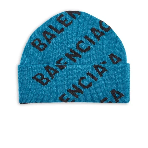 Balenciaga Black and Blue Knit Accessory Balenciaga Blue Logo Jacquard Wool Knit Sweater M Balenciaga  main image 3